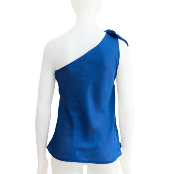 Forever New Midnight Blue Satin One Shoulder Top10 - Picture 2 of 3